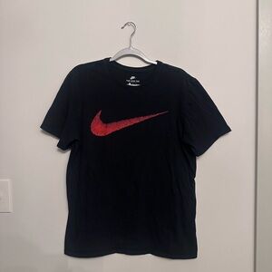 Nike Men's Short Sleeve Tee in Black with Red Swoosh